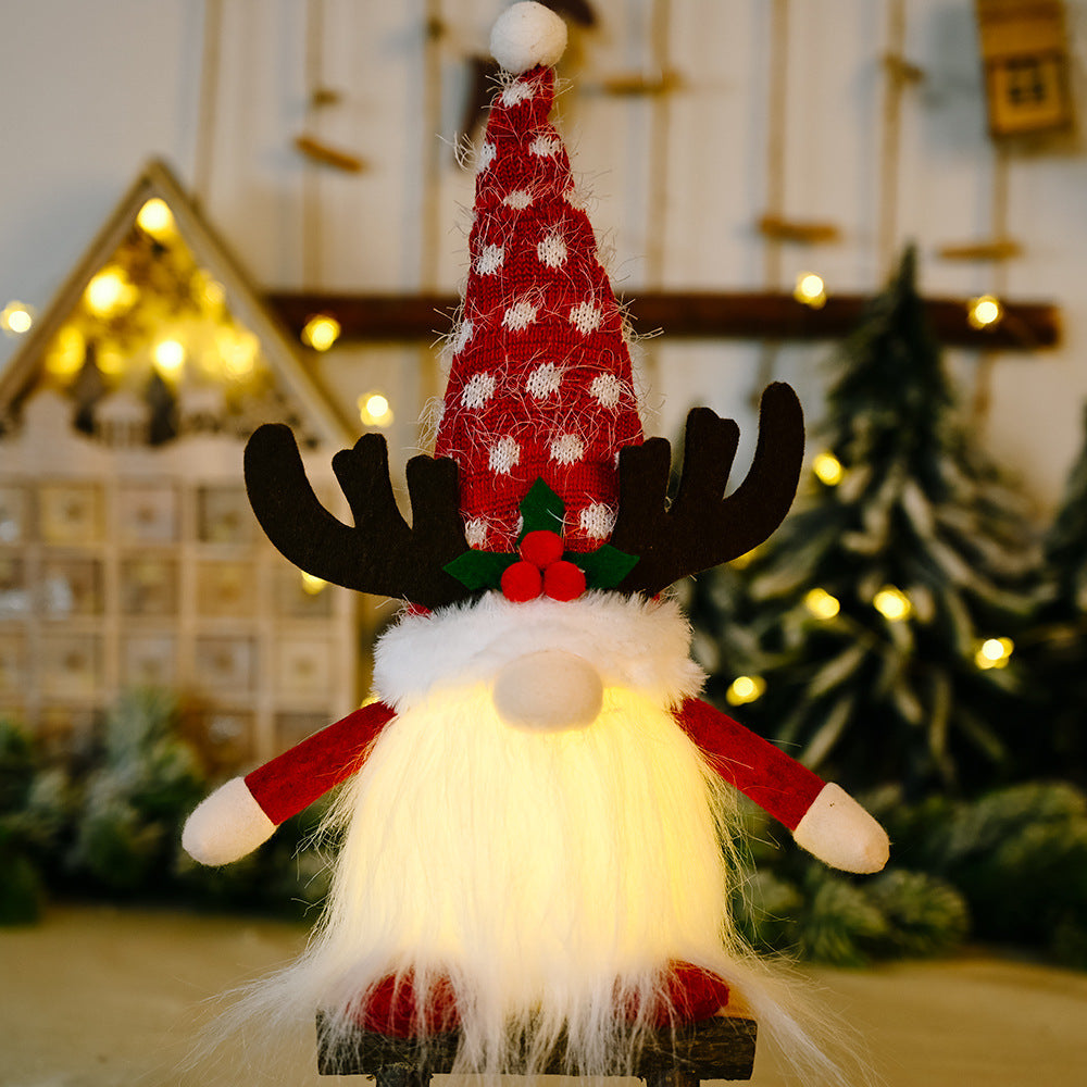 Christmas Decoration Christmas Antlers Clover With Light Faceless Doll