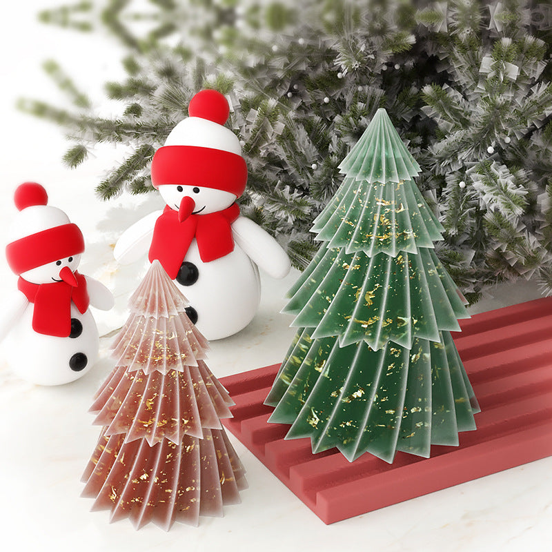 Crystal Glue Origami Striped Christmas Tree Candle Ornaments Silicone Mold