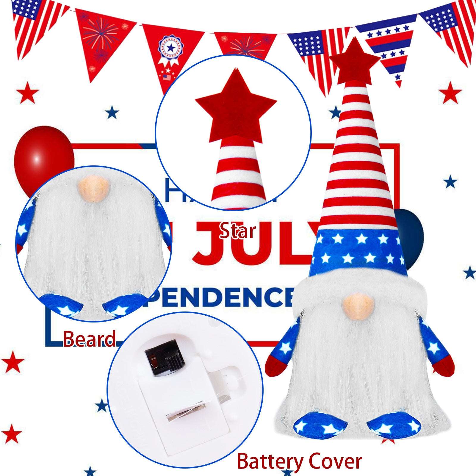 American Independence Day Faceless Doll Shiny Five-pointed Star Doll Decorative PendantAmerican Independence Day Faceless Doll Shiny Five-pointed Star Doll Decorative Pendant, American Independence Day Faceless Doll Shiny Five-pointed Star Doll Decorative Pendant, 4th of july Gnomes
