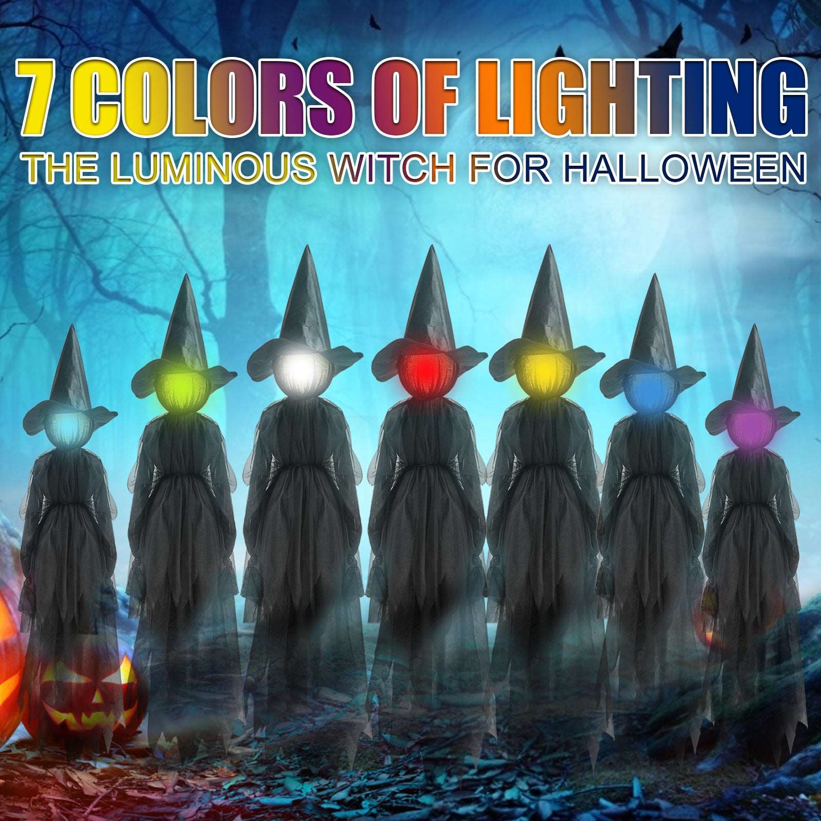 7-color Lighting Scene Props Garden Halloween Decoration, Halloween decoration items, the luminous witch for Halloween
