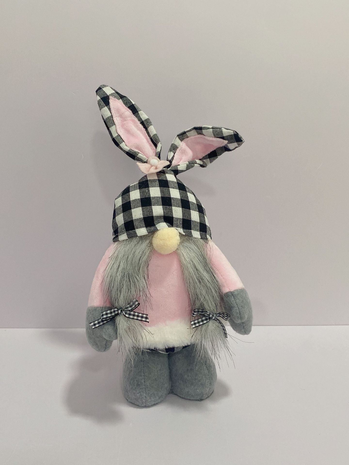 New Easter Rabbit Ear Doll Black And White Plaid Pink Dwarf Doll