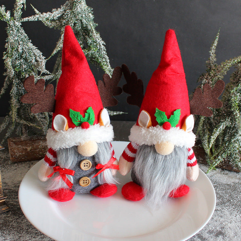 Christmas Antlers Doll Ornaments Couple Faceless Elderly