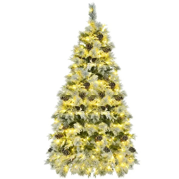 6FT Pre-Lit Spruce Snow Flocked Christmas Tree With Pine Cones, Artificial Xmas Tree With 403 Branch Tips,Mixed PE  PVC Branches, 250 Multi-Color LED Lights, 11 Flashing Modes, Holiday Decor, Christmas tree, Artificial Christmas tree, Real Christmas tree, Miniature Christmas tree, Tabletop Christmas tree, Pre-lit Christmas tree, Flocked Christmas tree, White Christmas tree, Black Christmas tree, Ceramic Christmas tree, Christmas tree topper, Christmas tree skirt, Christmas tree stand, Christmas tree storage