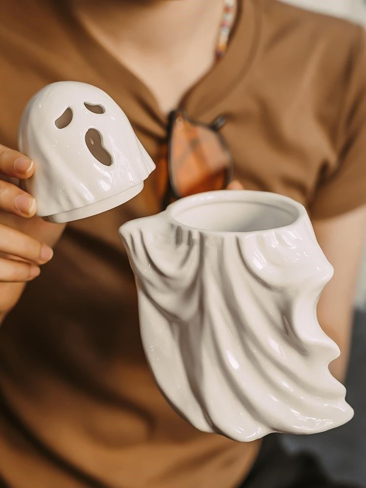 Ghost Mug Creative Porcelain Cup With Cover Spoon