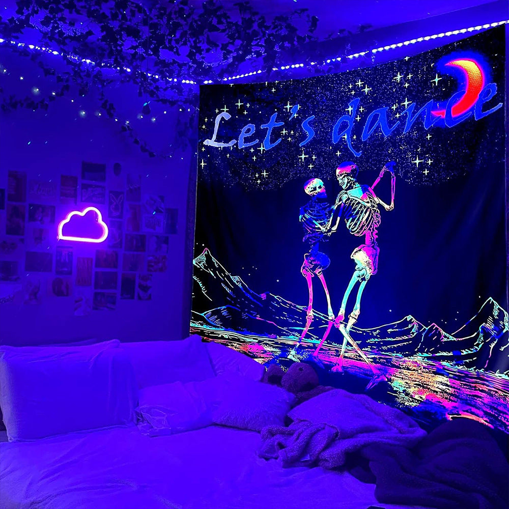 UV Fluorescent Skull Tapestry Space Wall Cloth Background