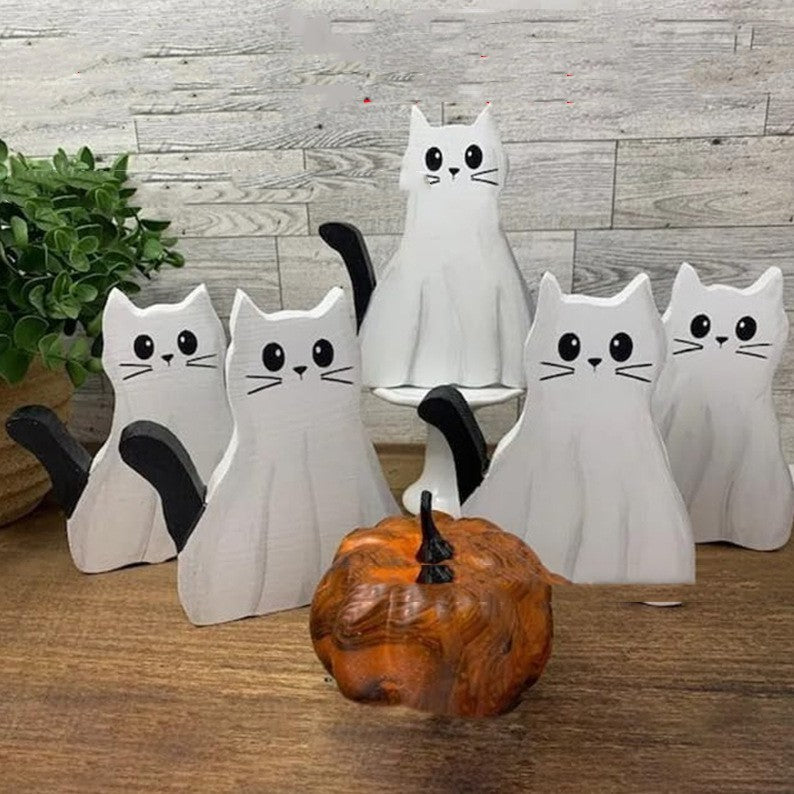 Halloween Ghost Cat Statue