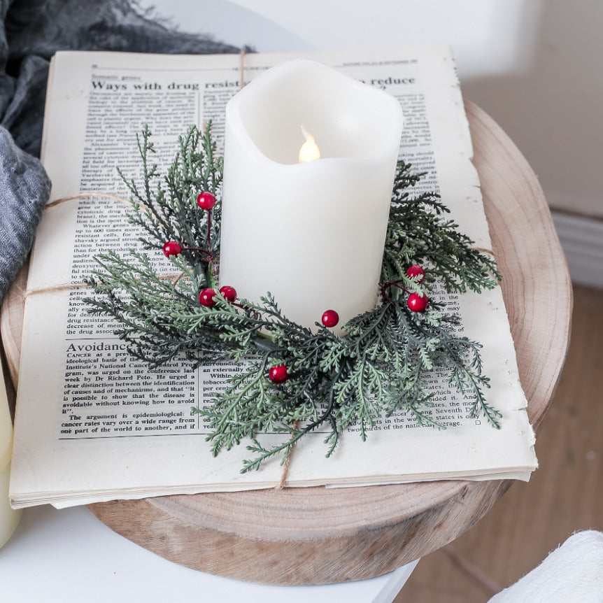 Garland Candlestick Ring Candle Decoration Simulation Pine Needles Circle