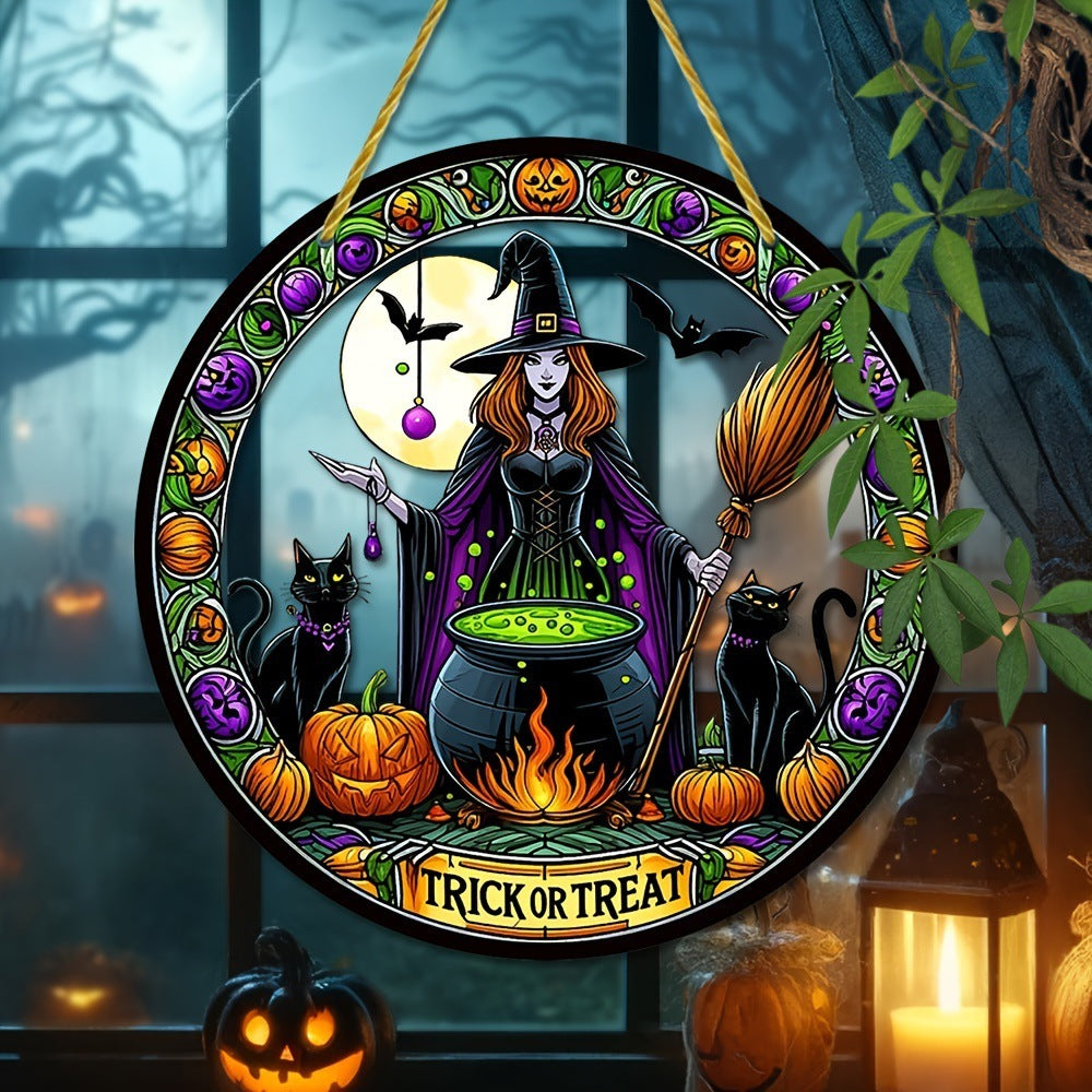 Acrylic Halloween Witch Pendant Color Disc Wall Decorations, Pumpkin lanterns, Jack o Lanterns, Halloween Lights, Halloween Decoration Ornaments, Halloween inflatables, carved pumpkins, Halloween wreaths, Halloween Candles, and animatronics Halloween.
