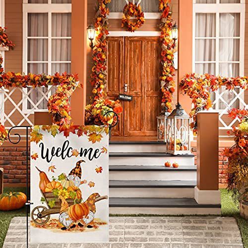 Autumn Thanksgiving Yard Decoration Linen Garden Banner Pumpkin Maple Leaf Pattern Printing Decoration