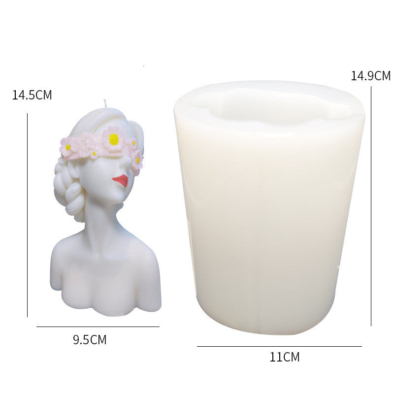 Girl With Closed Eyes Portrait Blindfolded Head Sculpture Scented Candle Plaster Home Decoration Silicone Mold, Geometric candle molds, Abstract candle molds, DIY candle making molds, Silicone candle molds,