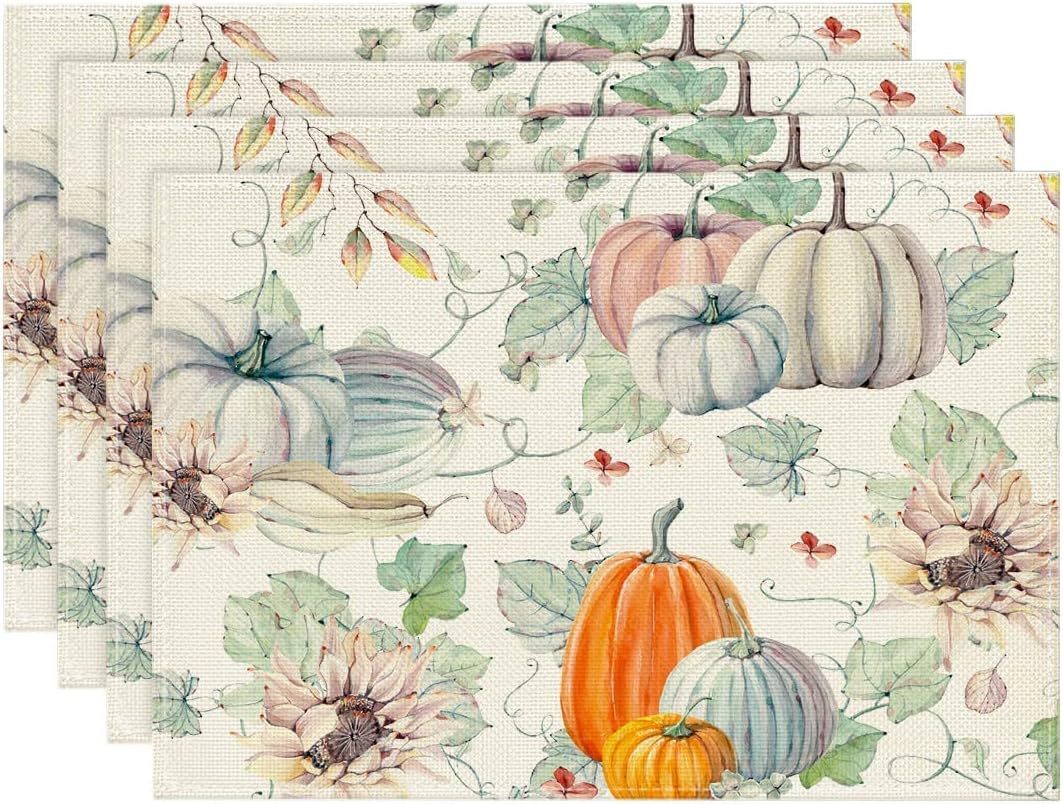 Autumn Pumpkin Maple Leaf Printing Polyester Tableware Mat, Pumpkin lanterns, Jack o Lanterns, Halloween Lights, Halloween Decoration Ornaments, Halloween inflatables, carved pumpkins, Halloween wreaths, Halloween Candles.