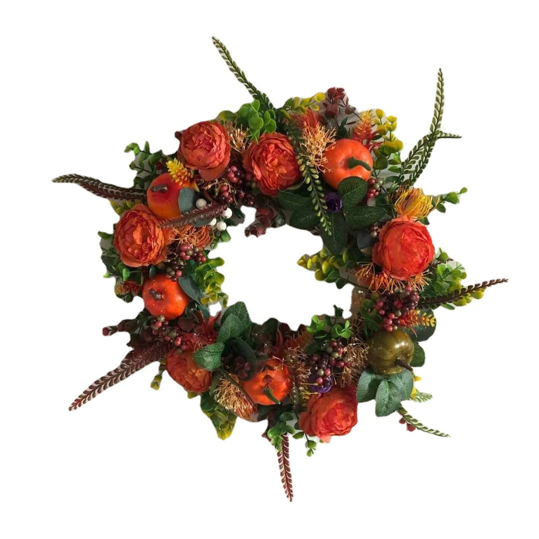 New Autumn Peony Halloween Pumpkin Wreath Home Decor