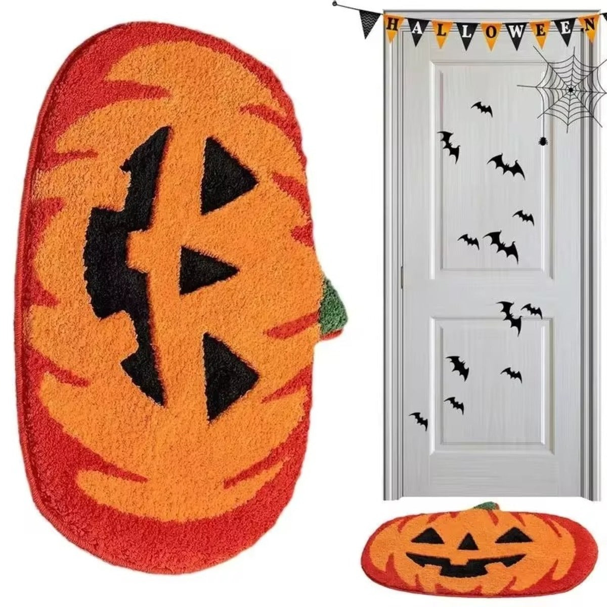 Halloween Pumpkin Bath Rug Non-Slip Absorbent Washable Knitted Polyester Entryway Mat - Cozy Oval Indoor Welcome Rug - Low Profile Door Carpet For Living Room, Kitchen, Bedroom, Farmhouse Decor