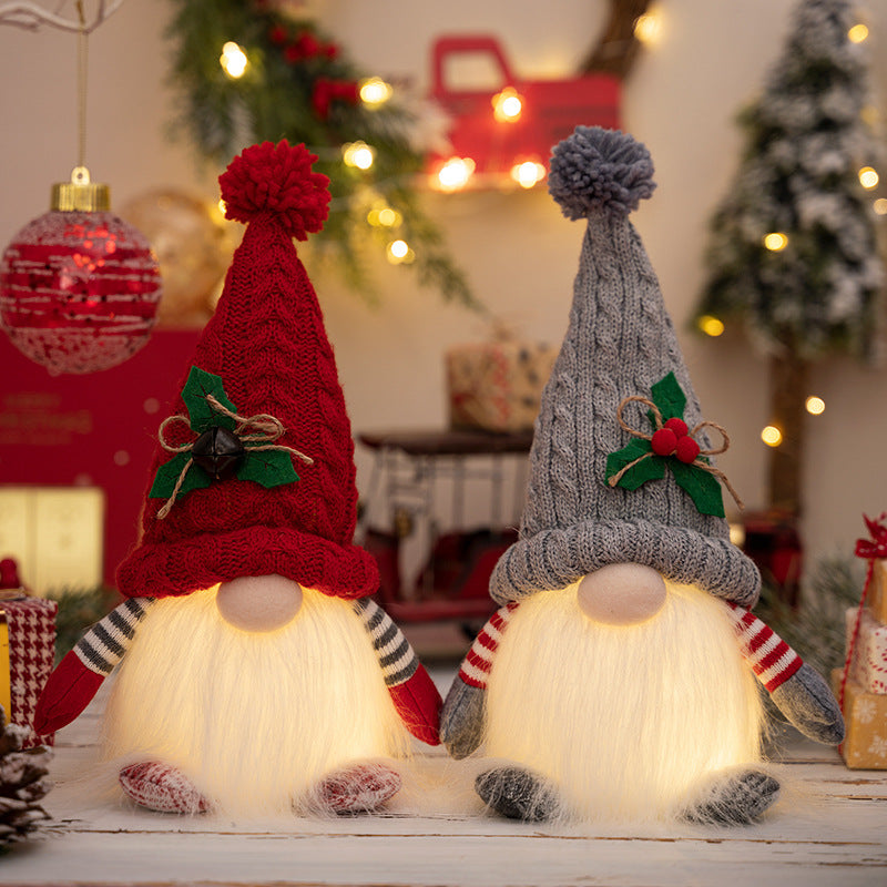 Christmas Decorations Dwarf Knitted Hat Glowing Rudolf Doll Ornaments