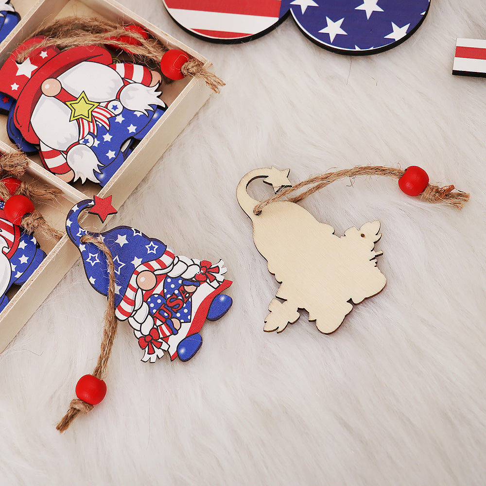 Independence Day National Day Creative Four-grid Faceless Doll Wooden Painted Pendant