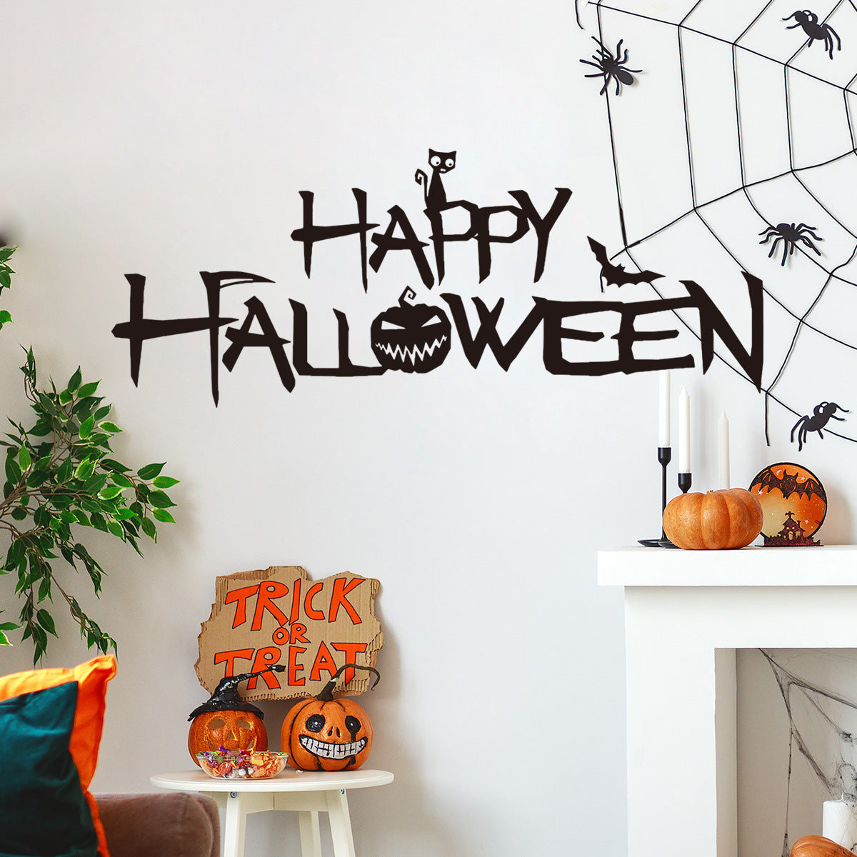 Pumpkin Halloween Decorative Wall Stickers, Pumpkin lanterns, Jack o Lanterns, Halloween Lights, Halloween Decoration Ornaments, Halloween inflatables, carved pumpkins, Halloween wreaths, Halloween Candles.