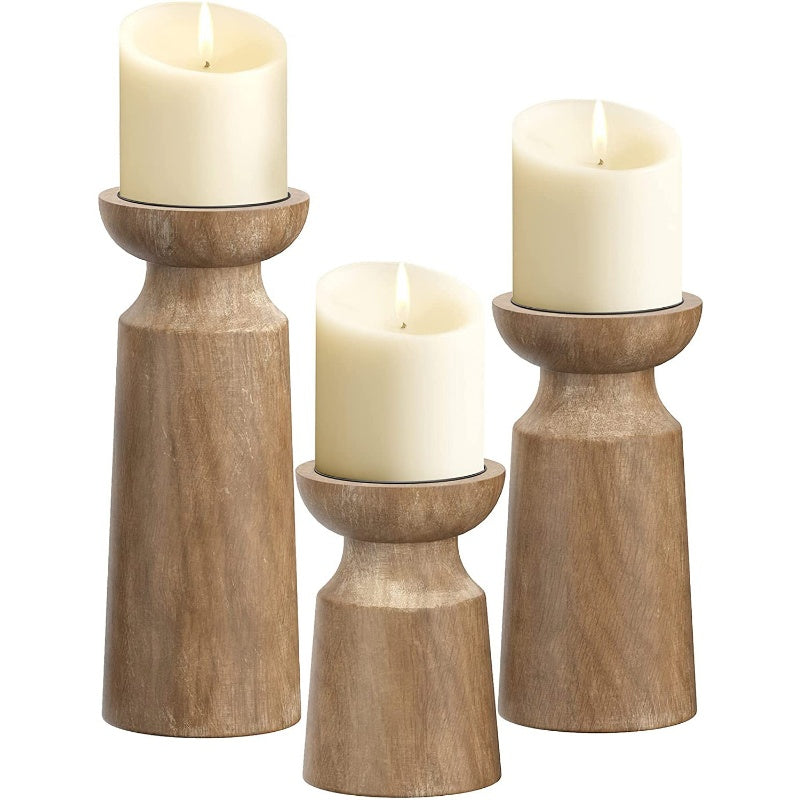 Solid Wood Retro Candlestick Home B & B Table Decoration Candle Holder Wooden