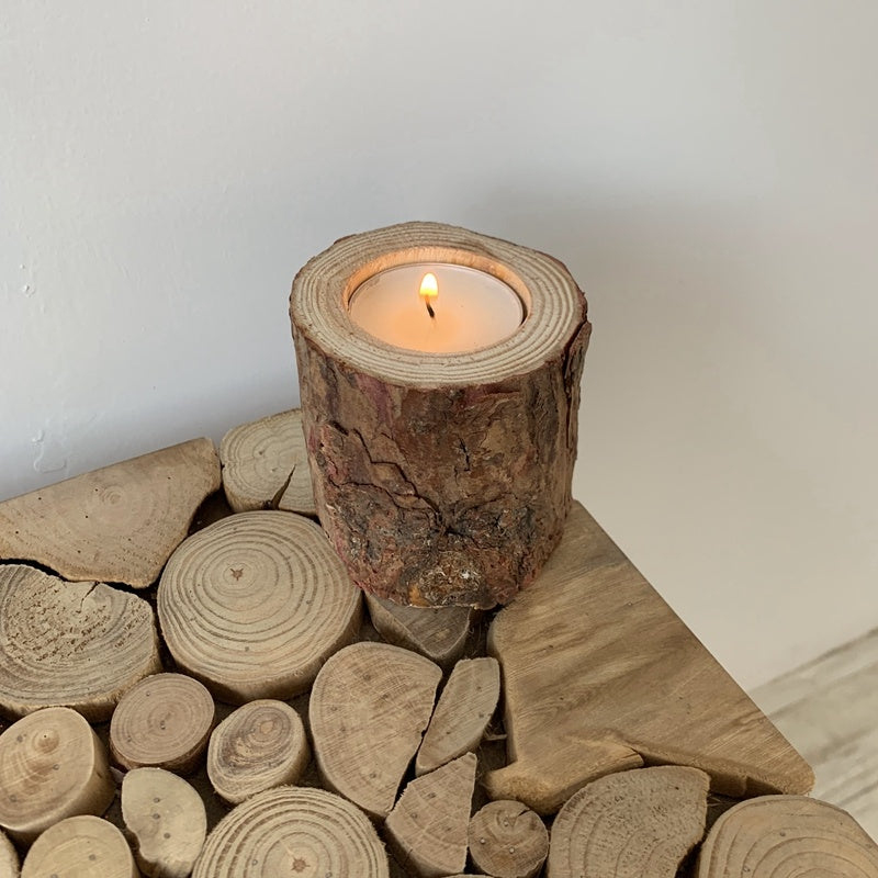 Vintage Nostalgic Tree Stump Wooden Candle Holder