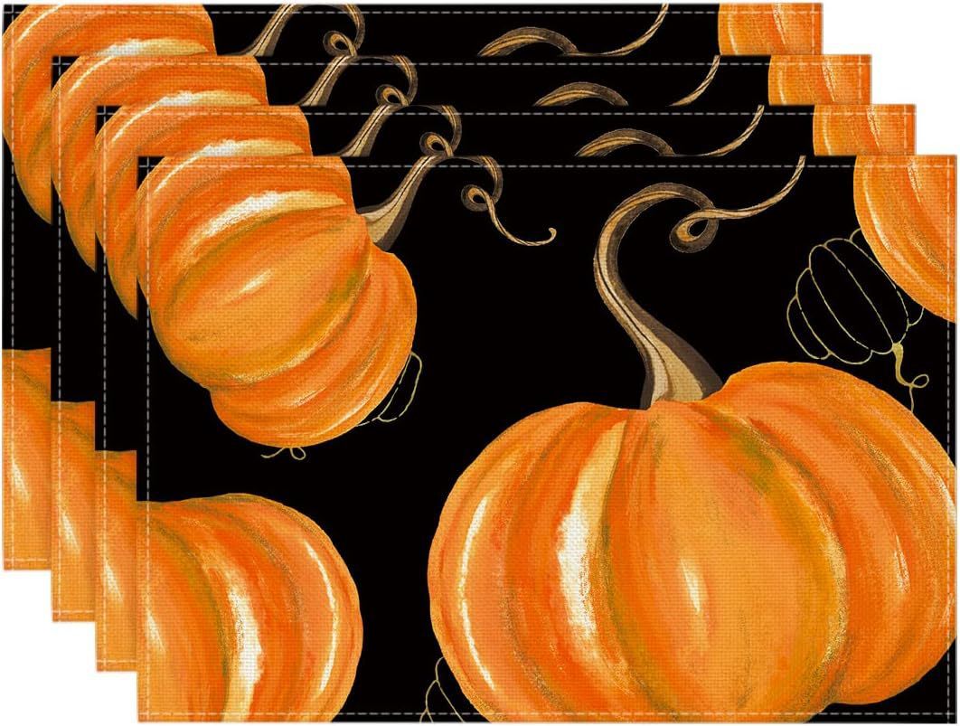 Autumn Pumpkin Maple Leaf Printing Polyester Tableware Mat, Pumpkin lanterns, Jack o Lanterns, Halloween Lights, Halloween Decoration Ornaments, Halloween inflatables, carved pumpkins, Halloween wreaths, Halloween Candles.