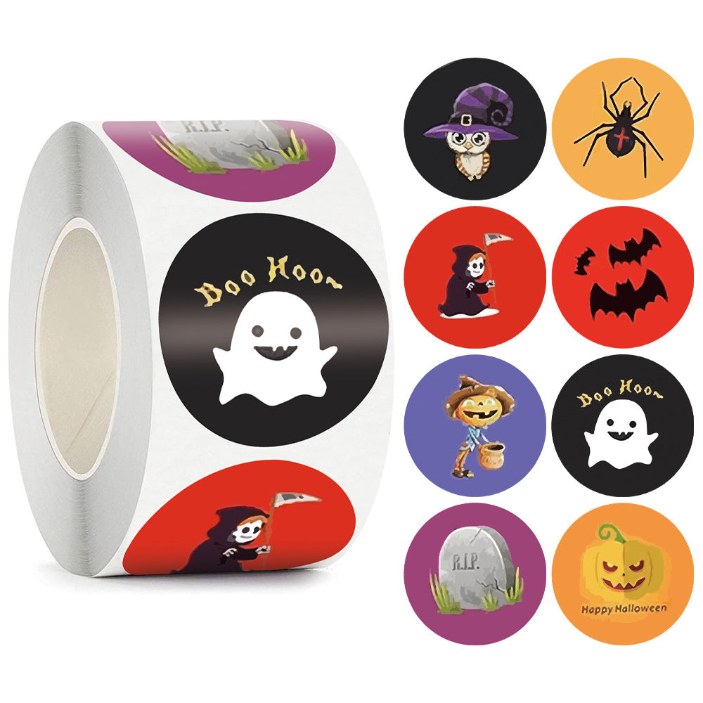 500 Rolls Happy Halloween Children's Toy Animals Thanks Decoration Sticker Label, Pumpkin lanterns, Jack o Lanterns, Halloween Lights, Halloween Decoration Ornaments, Halloween inflatables, carved pumpkins, Halloween wreaths, Halloween Candles, and animatronics Halloween.
