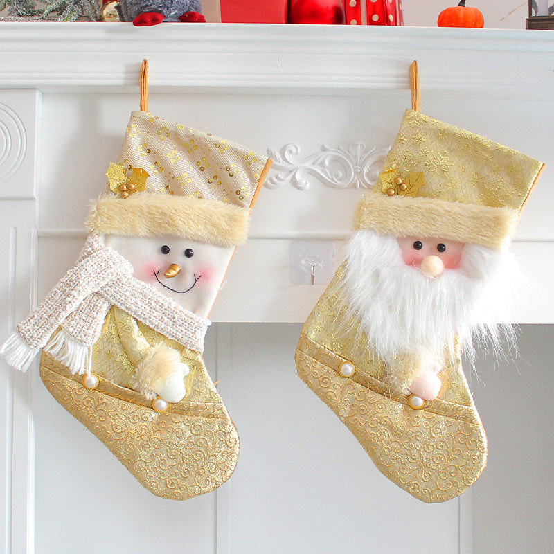 Santa Snowman Gold Christmas Stockings Pendant Candy Bag