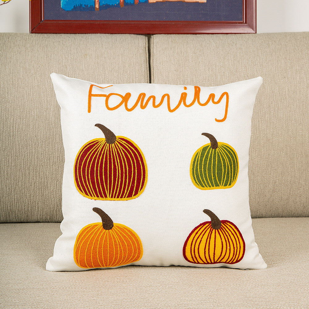 Pumpkin Embroidered Halloween Pillow Cover