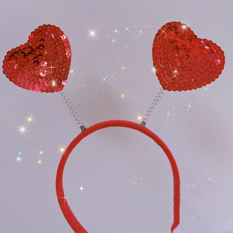 Fashion Headband Holiday Party Headdress Red Paillette Love Headband, Valentine's Day decor, Romantic home accents, Heart-themed decorations, Cupid-inspired ornaments, Love-themed party supplies, Red and pink decor, Valentine's Day table settings, Romantic ambiance accessories, Heart-shaped embellishments, Valentine's Day home embellishments
