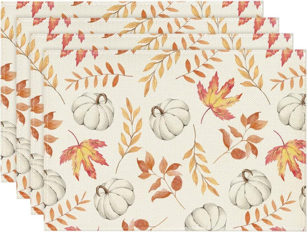 Autumn Pumpkin Maple Leaf Printing Polyester Tableware Mat, Pumpkin lanterns, Jack o Lanterns, Halloween Lights, Halloween Decoration Ornaments, Halloween inflatables, carved pumpkins, Halloween wreaths, Halloween Candles.