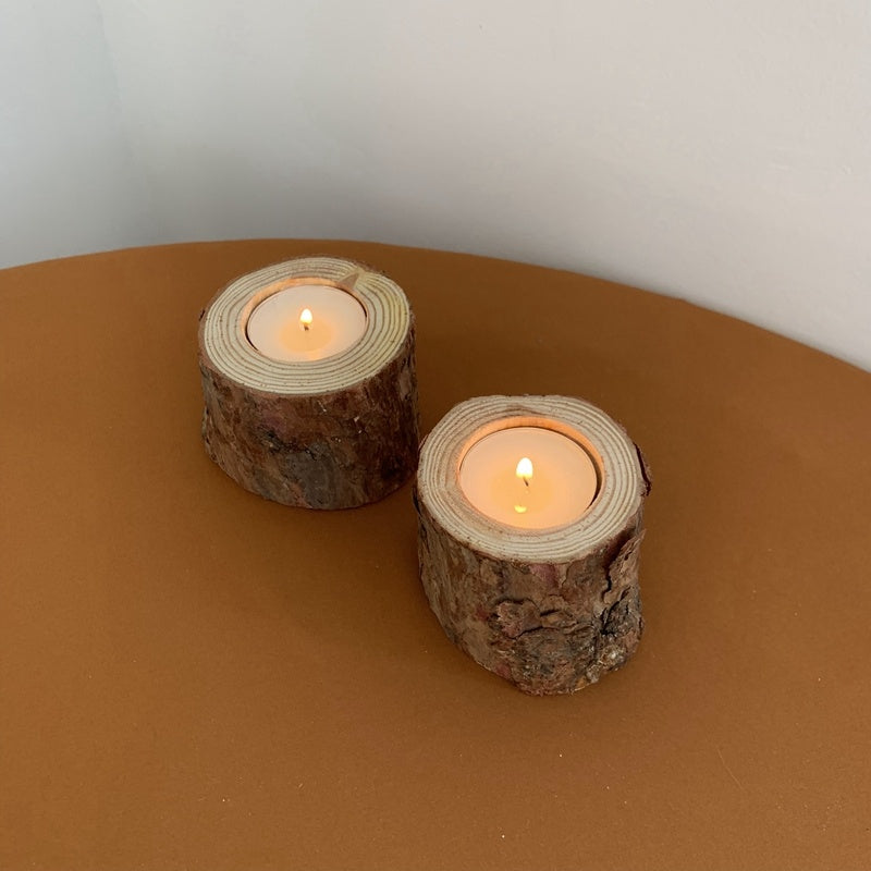 Vintage Nostalgic Tree Stump Wooden Candle Holder