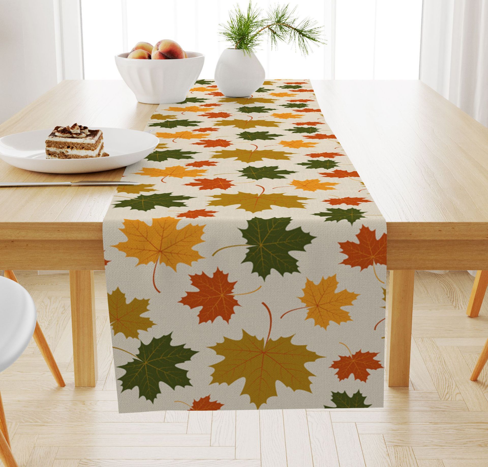 Pumpkin Maple Leaf Printed Linen Table Runner Holiday Decorative Tablecloth