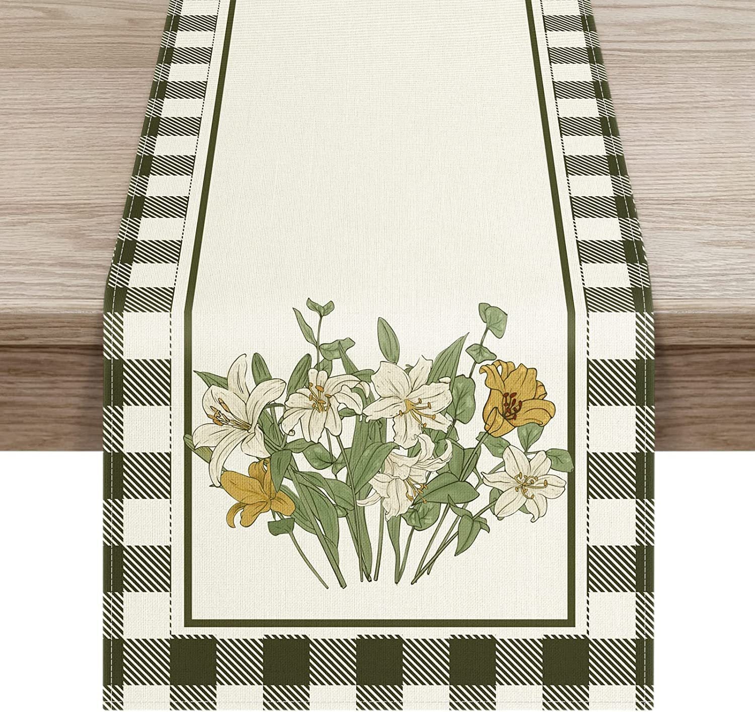 Sunflower Flower Linen Table Runner Decorative Tablecloth, bee gnomes tablecloth, bee gnomes runner up, sunflower gnomes runnerup, 