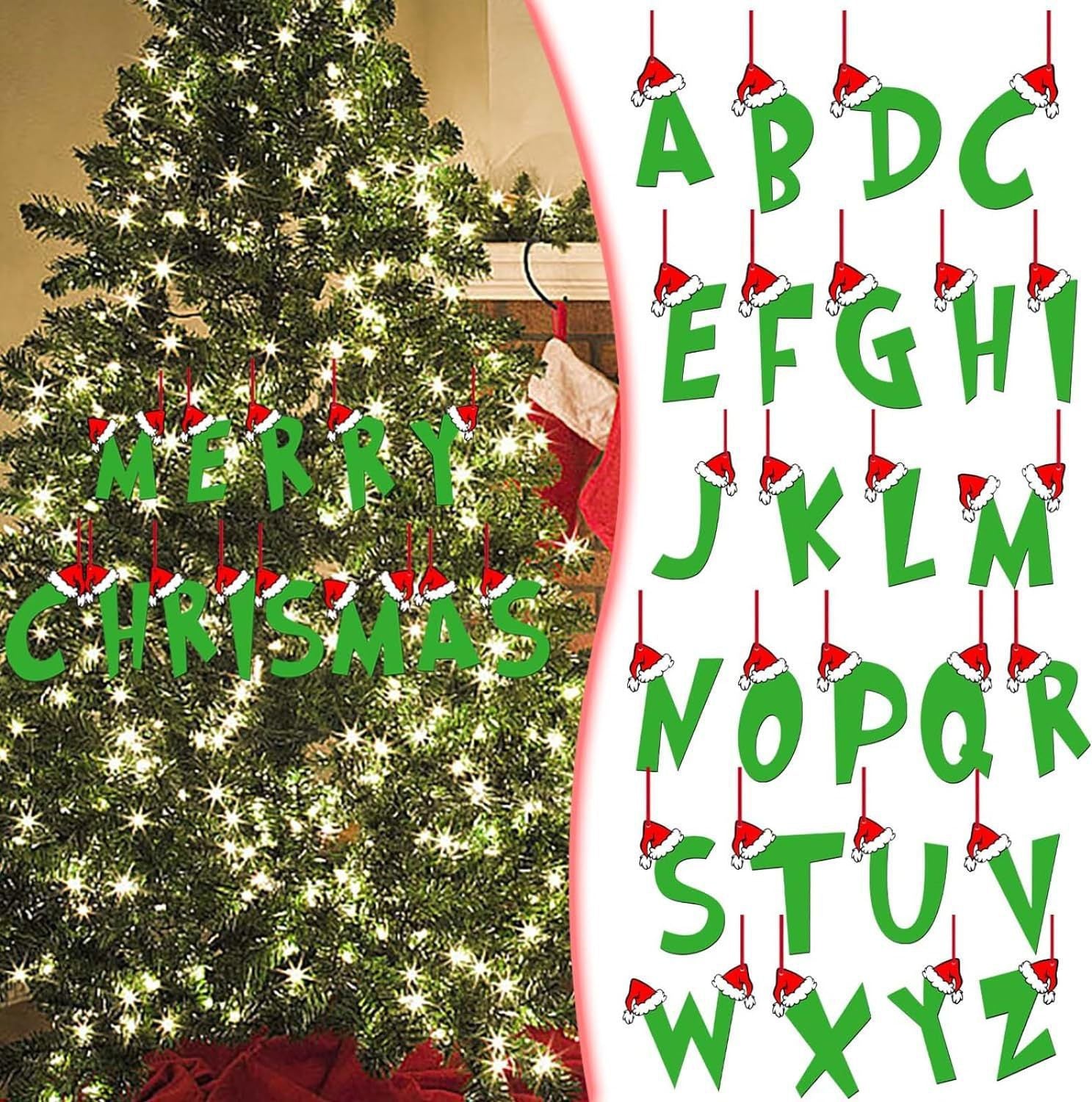 Christmas Tree Decorative Pendant Letters Hanging Decorations Grinch Christmas Hat