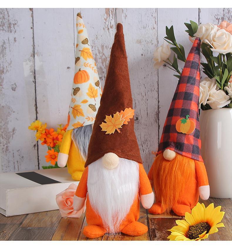 Harvest Festival Faceless Standing Plaid Pumpkin Hat Doll Ornaments