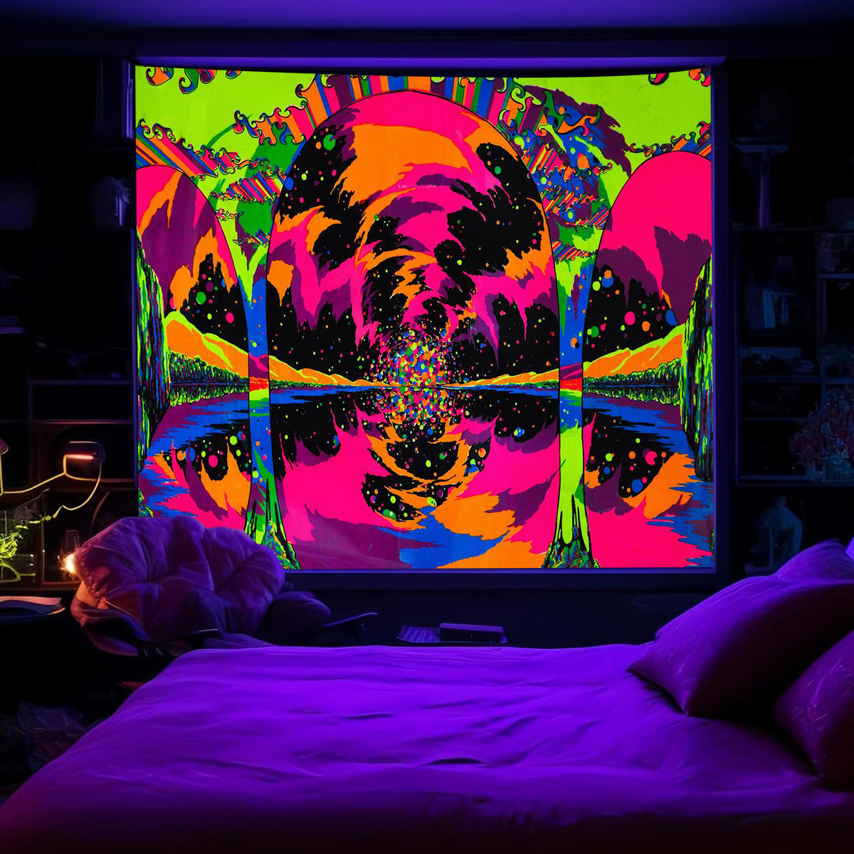 UV Fluorescent Skull Tapestry Space Wall Cloth Background