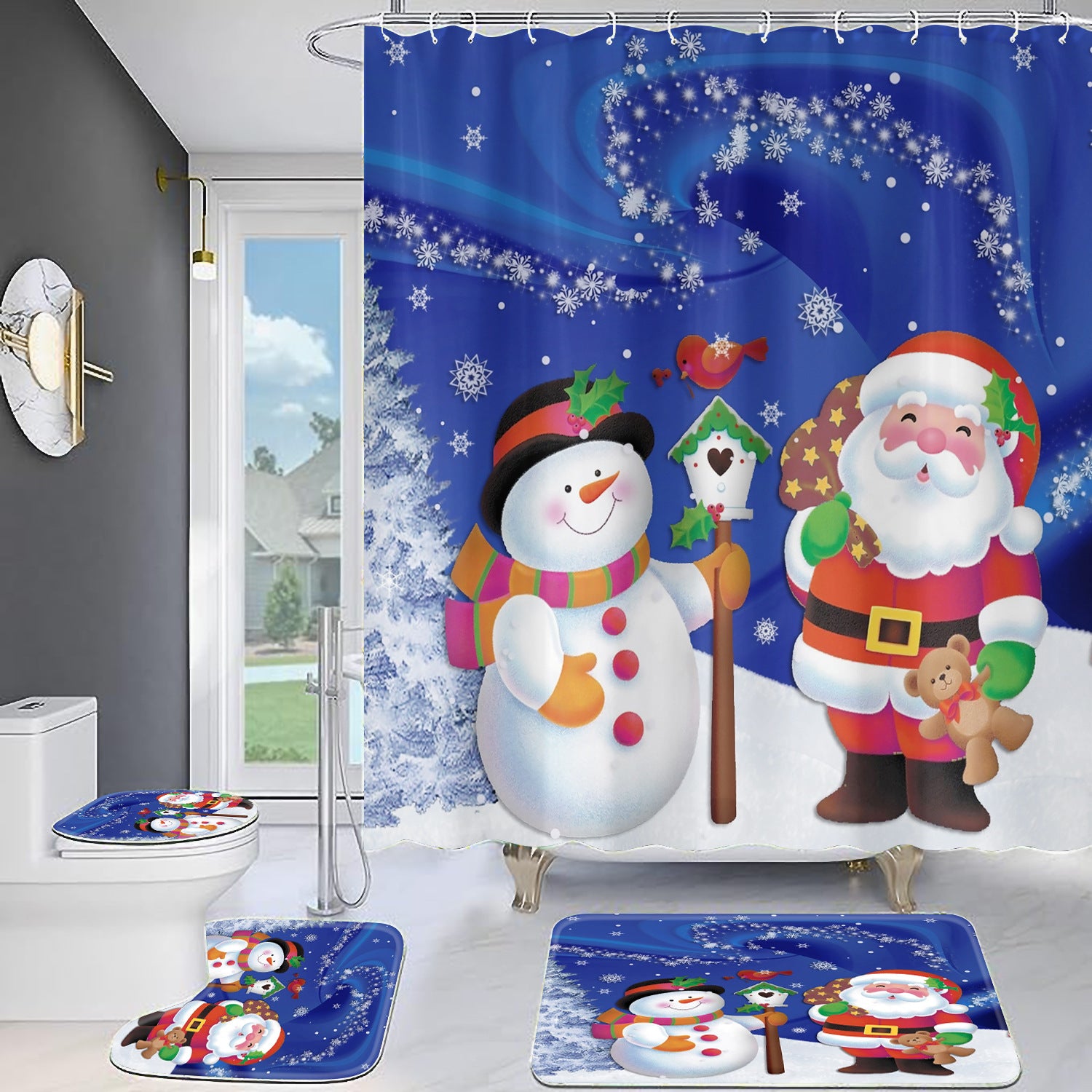 Christmas Old Man Digital Full Polyester Toilet Floor Mat, Christmas Decoration Items, Christmas Bathroom Decor, Christmas Toilet mat, Christmas Floor Mat