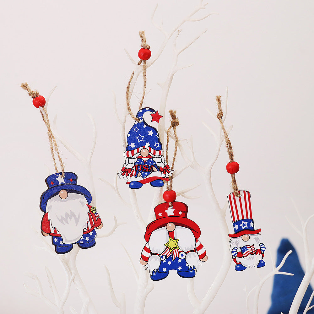 Independence Day National Day Creative Four-grid Faceless Doll Wooden Painted Pendant