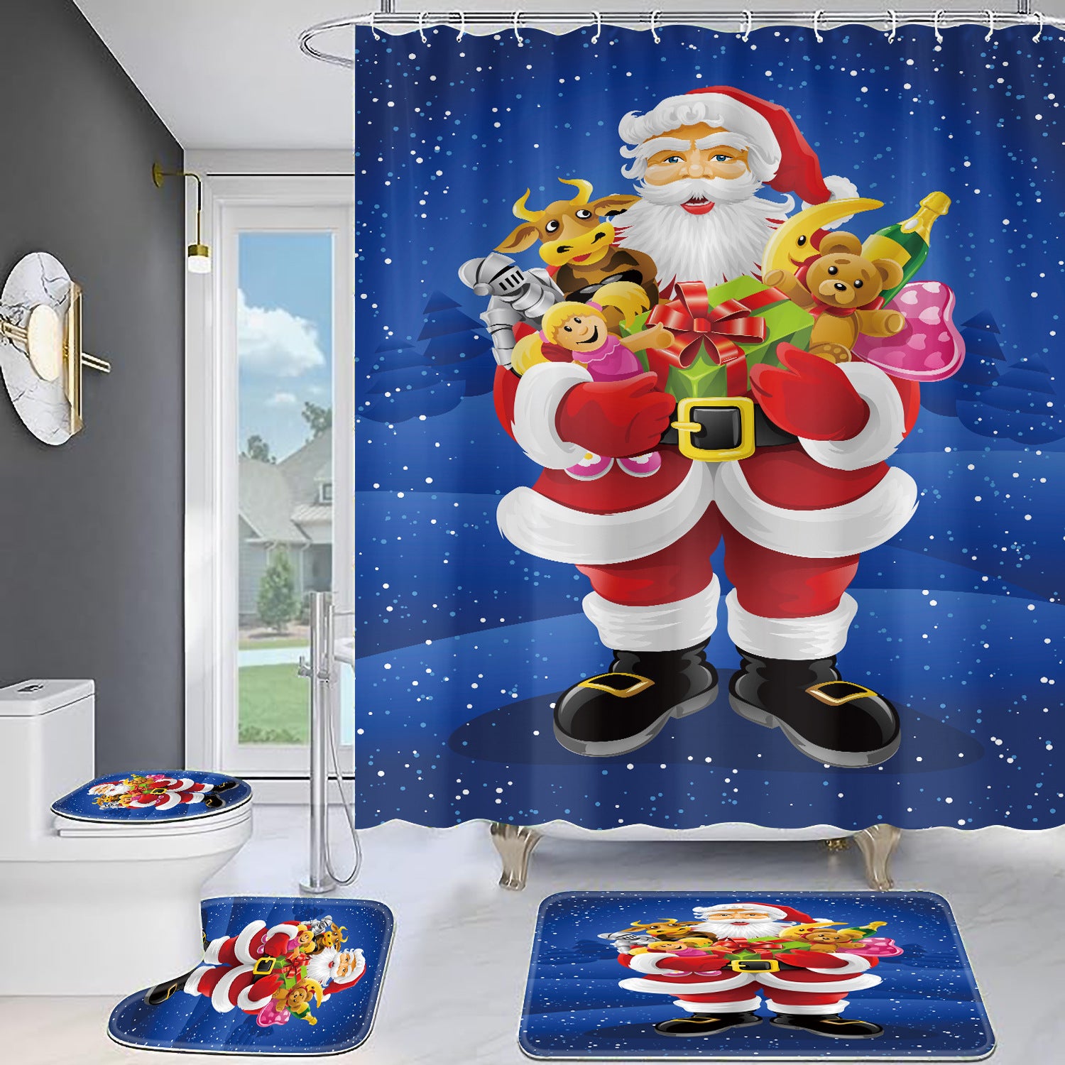 Christmas Old Man Digital Full Polyester Toilet Floor Mat, Christmas Decoration Items, Christmas Bathroom Decor, Christmas Toilet mat, Christmas Floor Mat