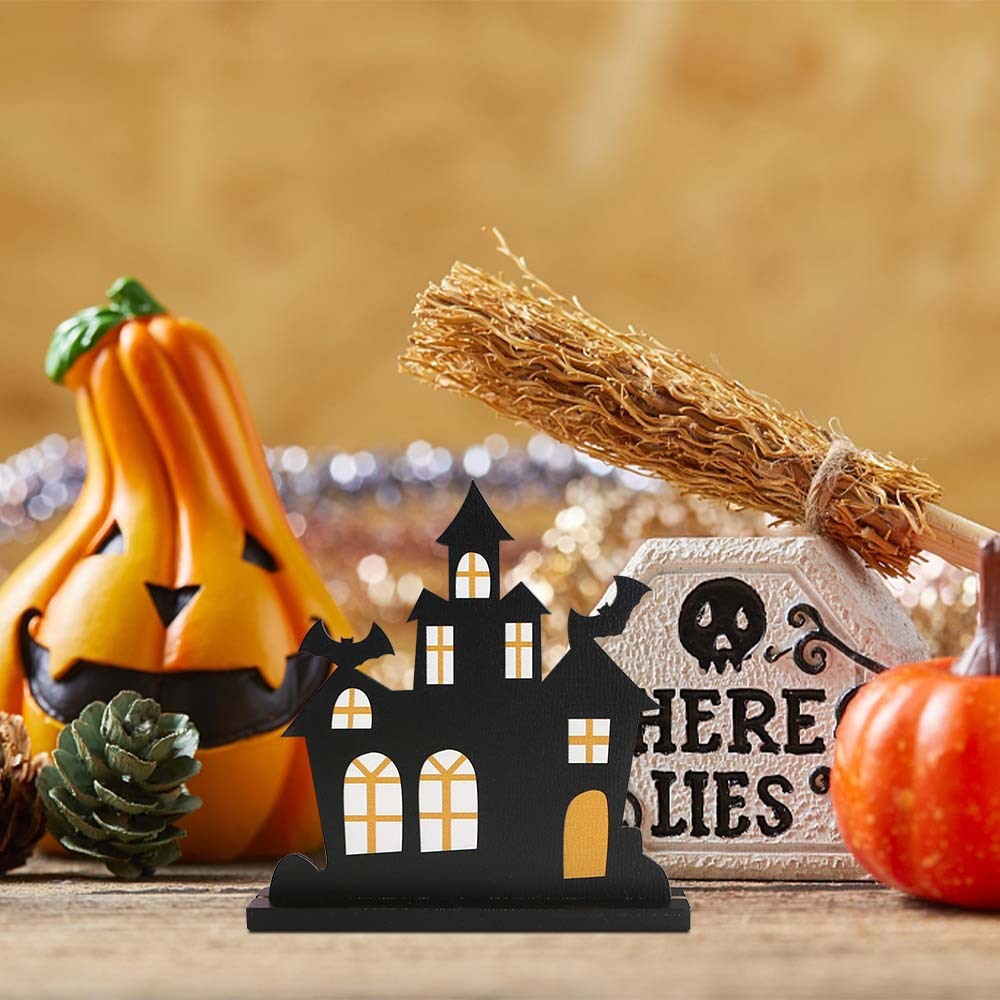 Amazon Halloween MDF House Shape Decoration Holiday Party Atmosphere Layout Wooden Decorative Crafts