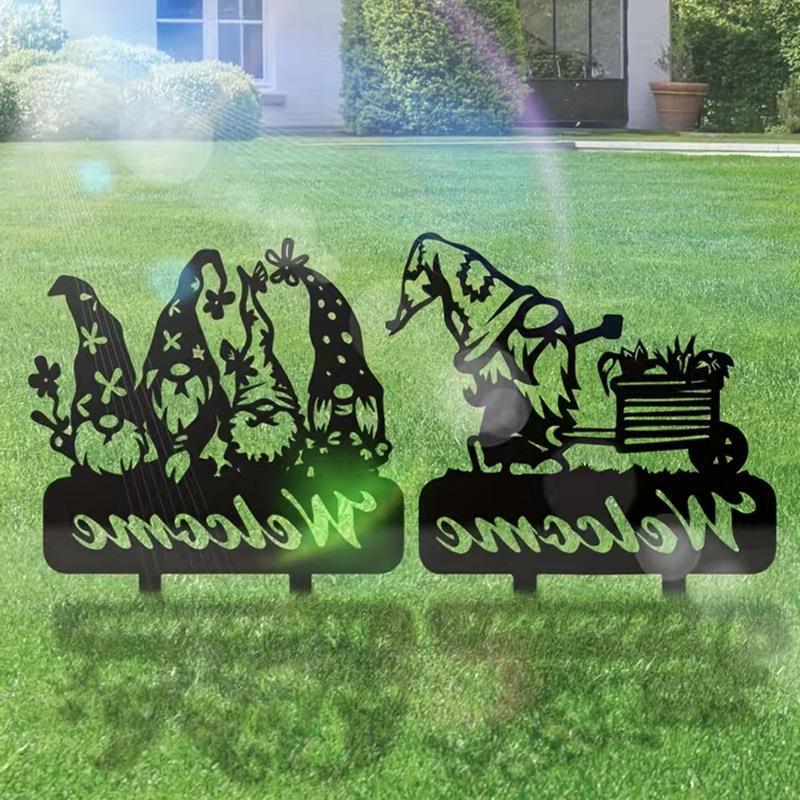 Welcome Decorative Metal Silhouette Art Garden Courtyard Outdoor Grass Crafts Ornaments