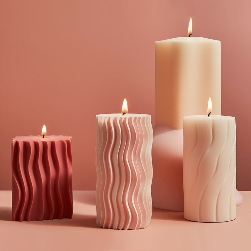 Wavy Cylindrical Aromatherapy Candle Silicone Mold DIY