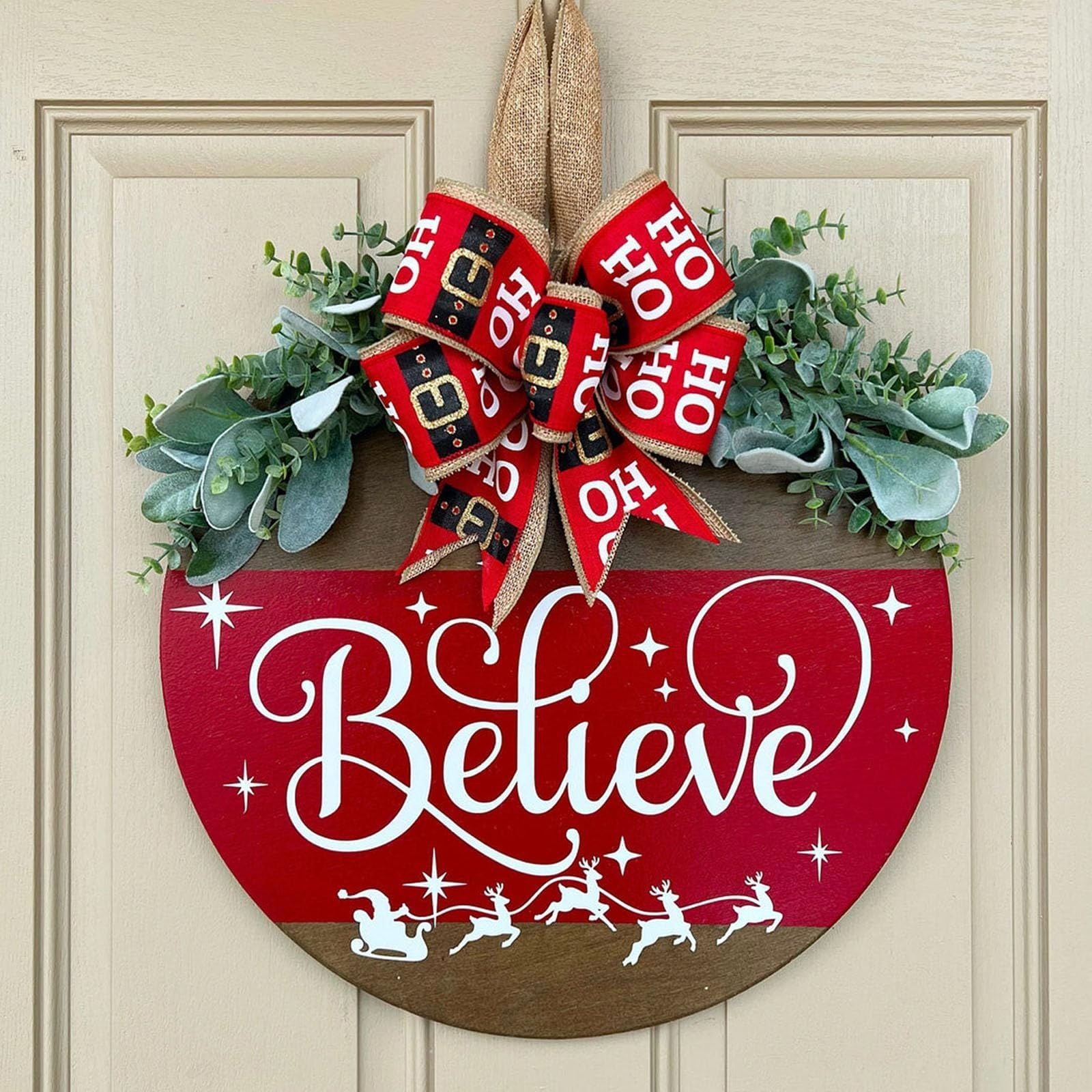 Christmas Front Door Decoration Garland Wooden Board