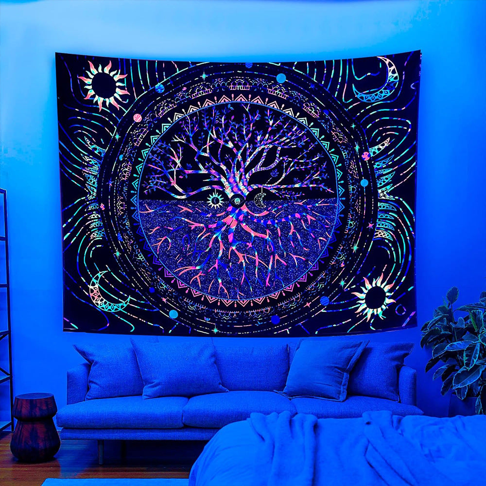 UV Fluorescent Skull Tapestry Space Wall Cloth Background