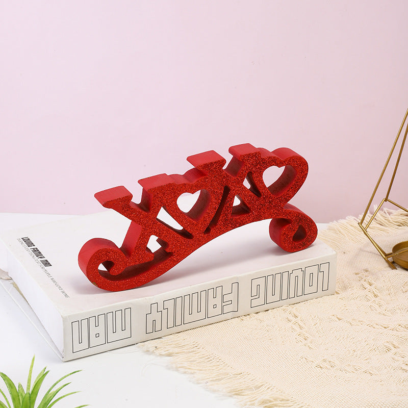 Wooden Decoration Atmosphere English Alphabet Ornament, Valentine's Day decor, Romantic home accents, Heart-themed decorations, Cupid-inspired ornaments, Love-themed party supplies, Red and pink decor, Valentine's Day table settings, Romantic ambiance accessories, Heart-shaped embellishments, Valentine's Day home embellishments