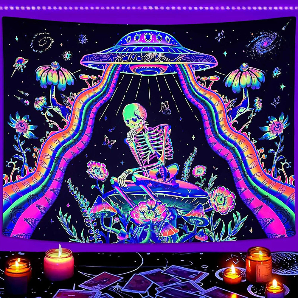 UV Fluorescent Skull Tapestry Space Wall Cloth Background