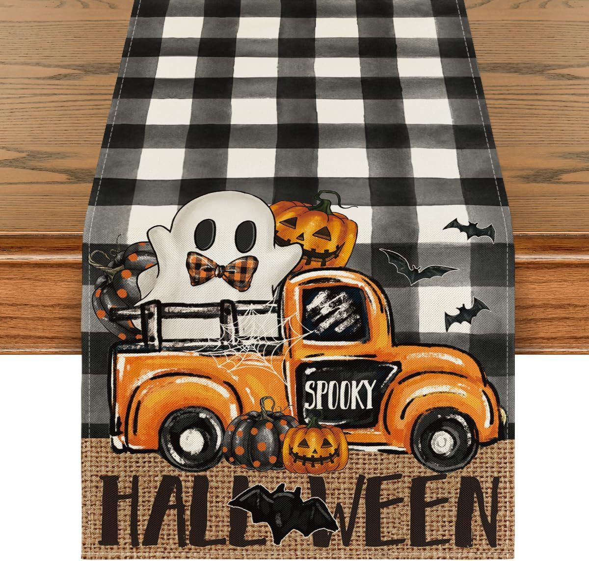 Halloween Skull Pumpkin Ghost Spider Kitchen Table Runner Indoor Outdoor Family Party