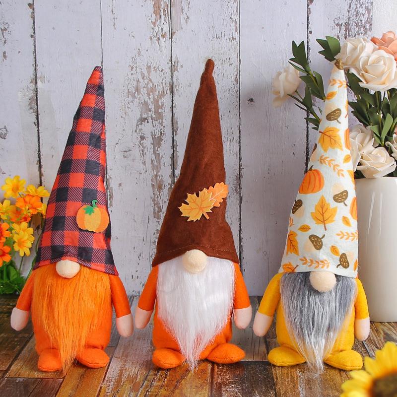 Harvest Festival Faceless Standing Plaid Pumpkin Hat Doll Ornaments