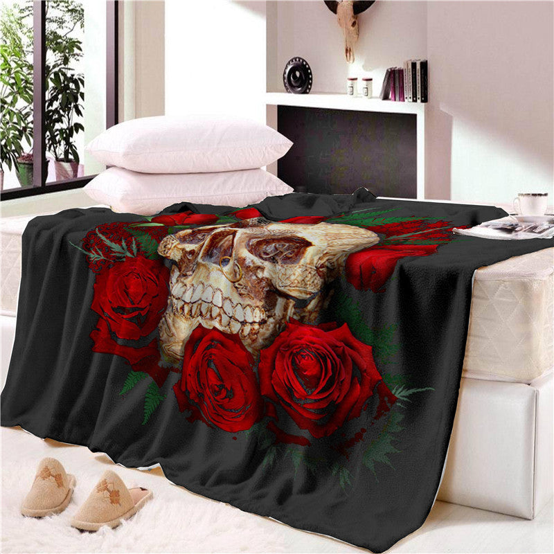 Double Thicken Blanket Sofa Cover Blanket Cotton Velvet 3D Printed Skull