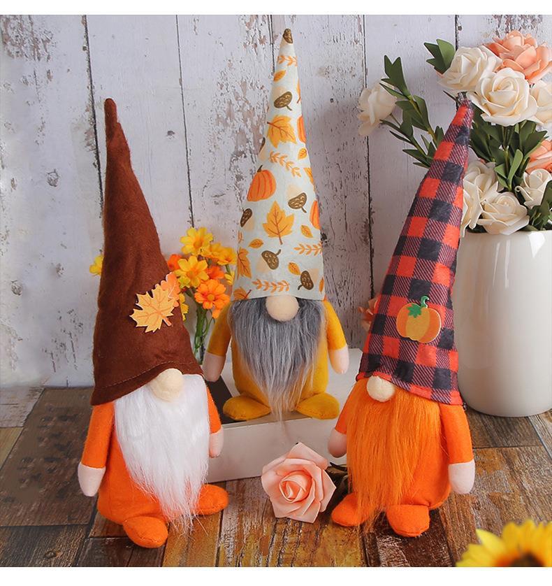 Harvest Festival Faceless Standing Plaid Pumpkin Hat Doll Ornaments