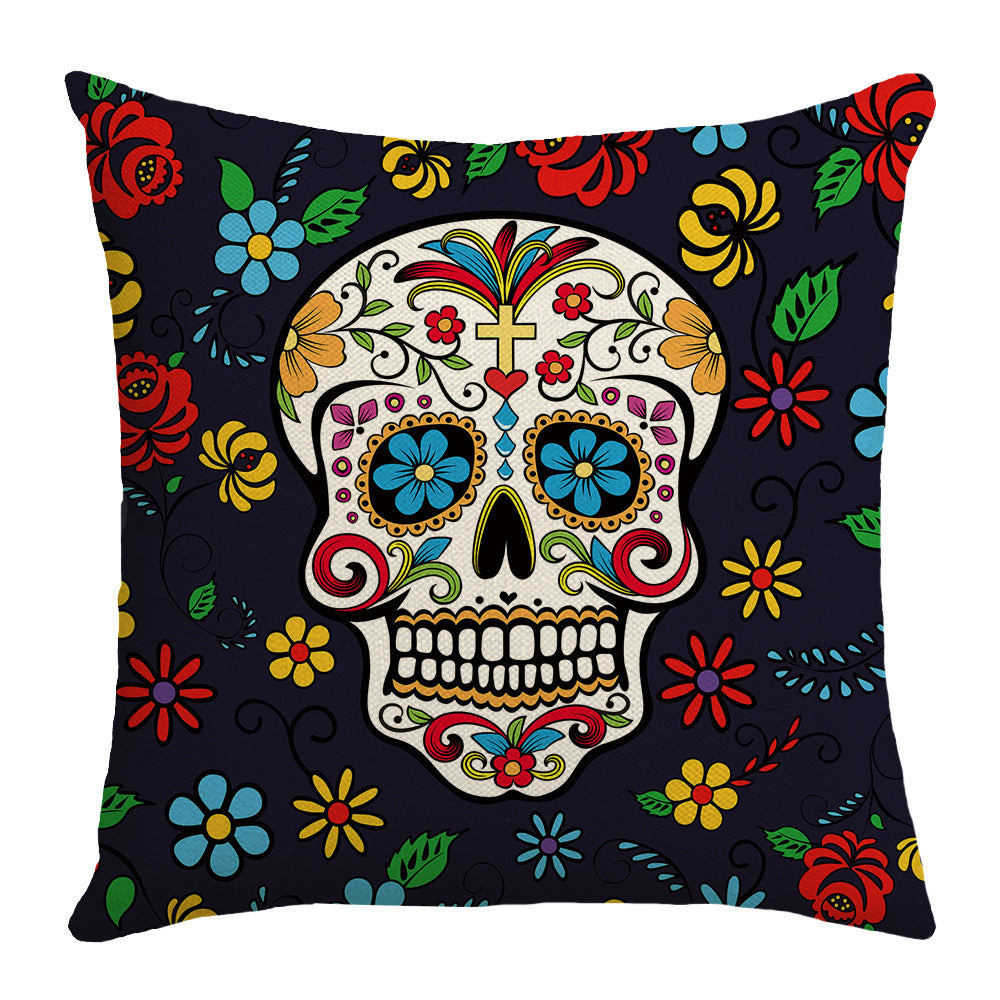 Cross-border Halloween Pillow Cover Skull Letter Linen Cushion Cover Living Room Sofa Holiday Party, Pumpkin lanterns, Jack o Lanterns, Halloween Lights, Halloween Decoration Ornaments, Halloween inflatables, carved pumpkins, Halloween wreaths, Halloween Candles, and animatronics Halloween.
