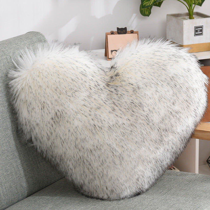 Throw Pillows Heart Shape Long Plush Fluffy Shaggy Cushion